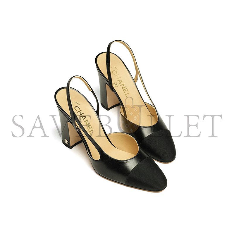 CHANEL SLINGBACKS GOATSKIN & GROSGRAIN BLACK G45509